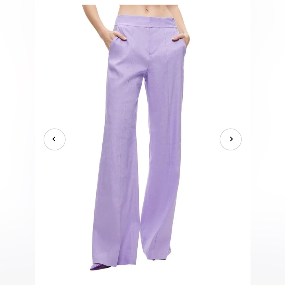 Alice + Olivia Dylan High-Waist Linen-Blend Wide Leg Pant size 6 in Solstice